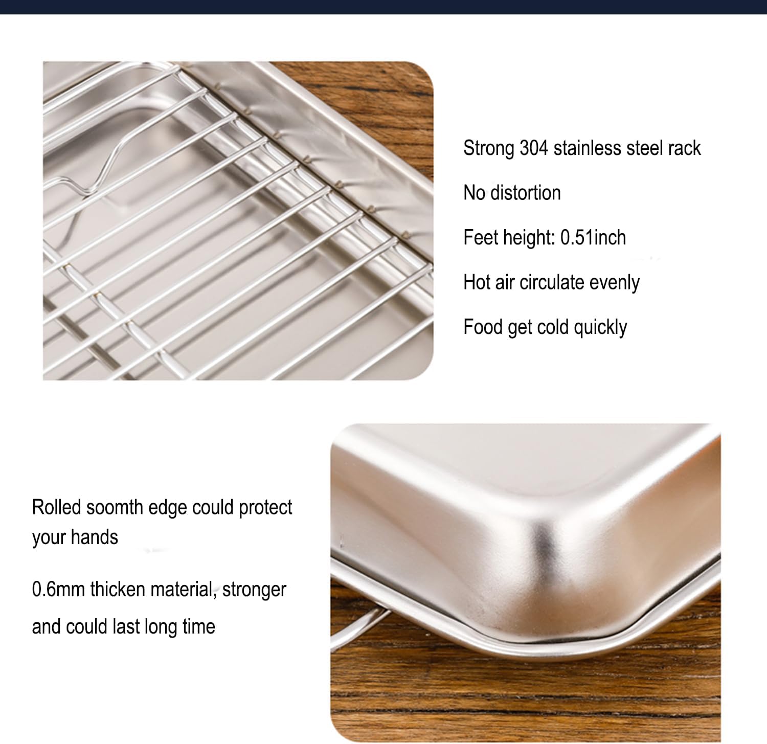 Skiennix Extra Small Serving Trays Set - Stainless Steel 304 Baking Sheet Pans with Cooling Racks | 9.3 x 6.9 Inch, Dishwasher Safe for 1-2 People