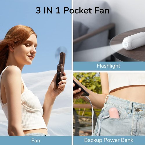 JISULIFE 3-in-1 Hand Fan - Powerful Wind, Rechargeable Power Bank & Flashlight | Portable & Foldable Design
