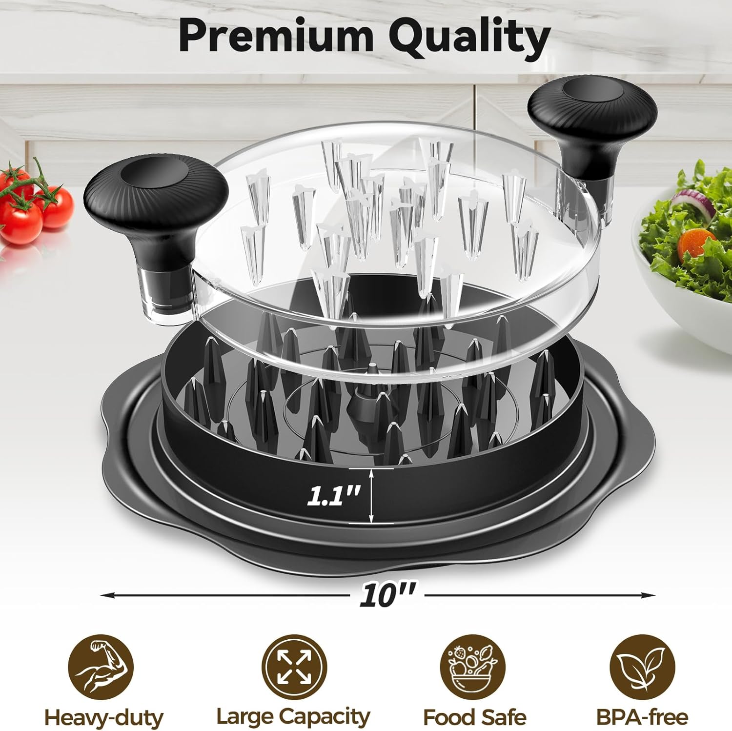 Ukeetap 10" Pro Chicken Shredder Tool - BPA-Free Meat Grinder with Anti-Slip Bottom & Ergonomic Handle, Black