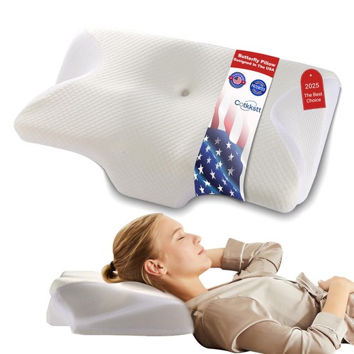Cotkkstt Cervical Pillow for Neck and Shoulder,Butterfly Pillow,Memory Foam Pillow with Pillowcase,Osteoarthritis Cervical Pillow for Neck Pain Relief.