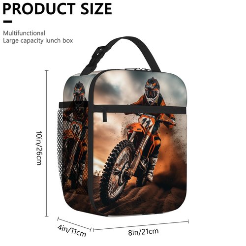 DOINBEE Dirt Bike Motocross Lunch Bag for Boys Kids Men, Funny Motorcycle Rider Reusable Lunch Box, Portable Insulated Food Container Lunch Cooler Handbags for School Work Beach Picnic Travel