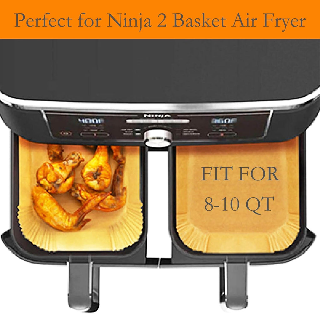 Ninja Air Fryer Liners - 300 PCS Disposable Baking Paper for 8-10QT Dual Basket | Food Grade 8.1 x 5.1 Inch