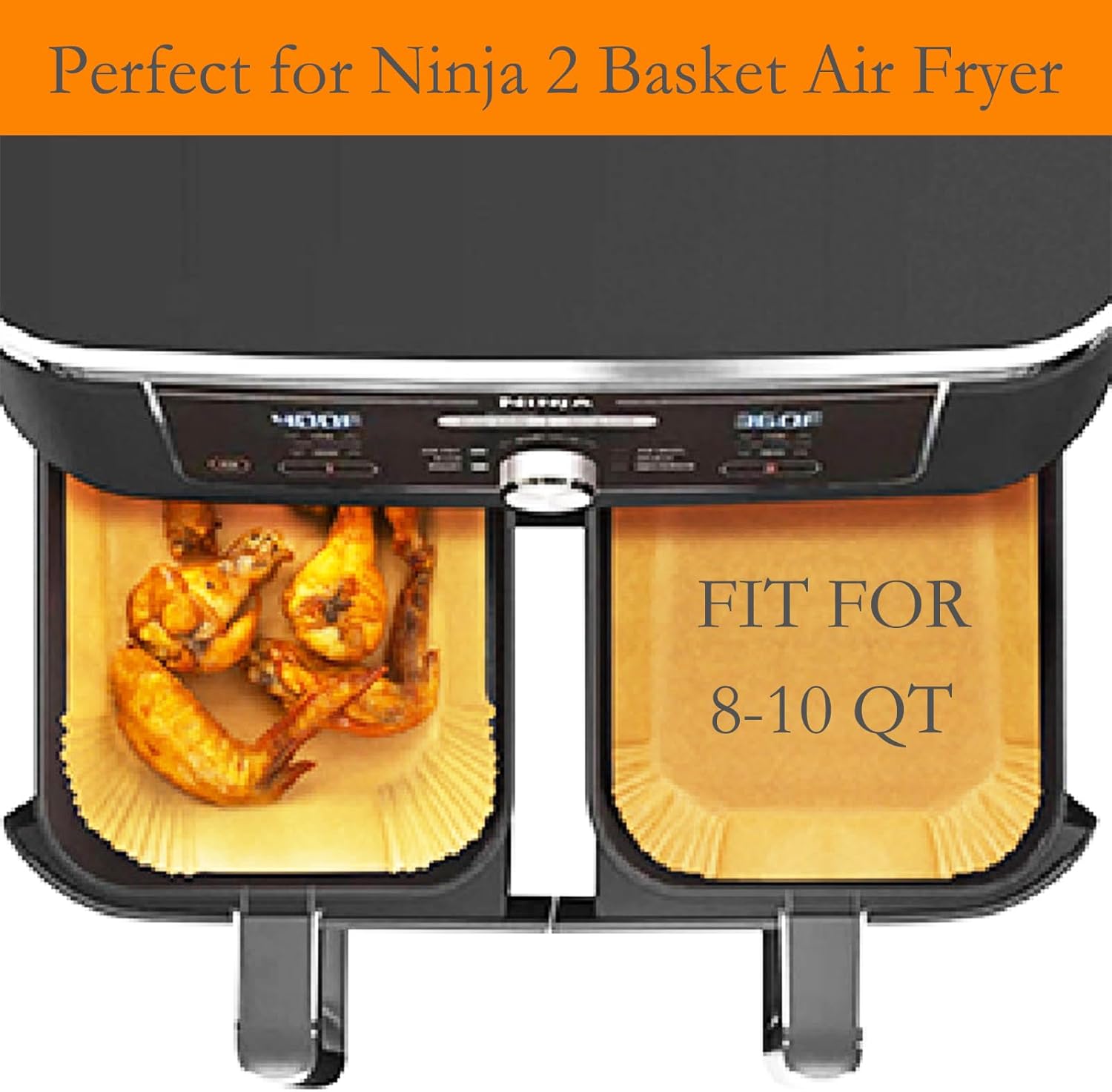 Ninja Air Fryer Liners - 300 PCS Disposable Baking Paper for 8-10QT Dual Basket | Food Grade 8.1 x 5.1 Inch