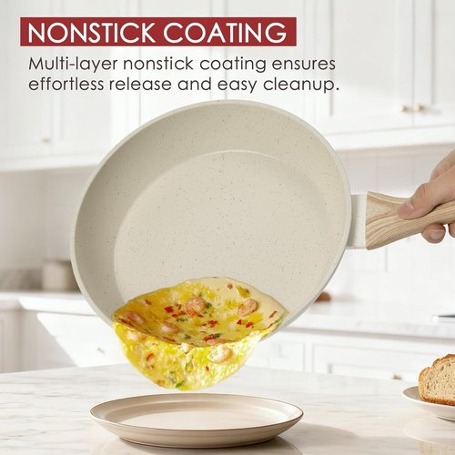 Kikcoin Nonstick Pots and Pans Set - 31-Piece Kitchen Cookware Set with Grill Pan & Utensils | Cream White