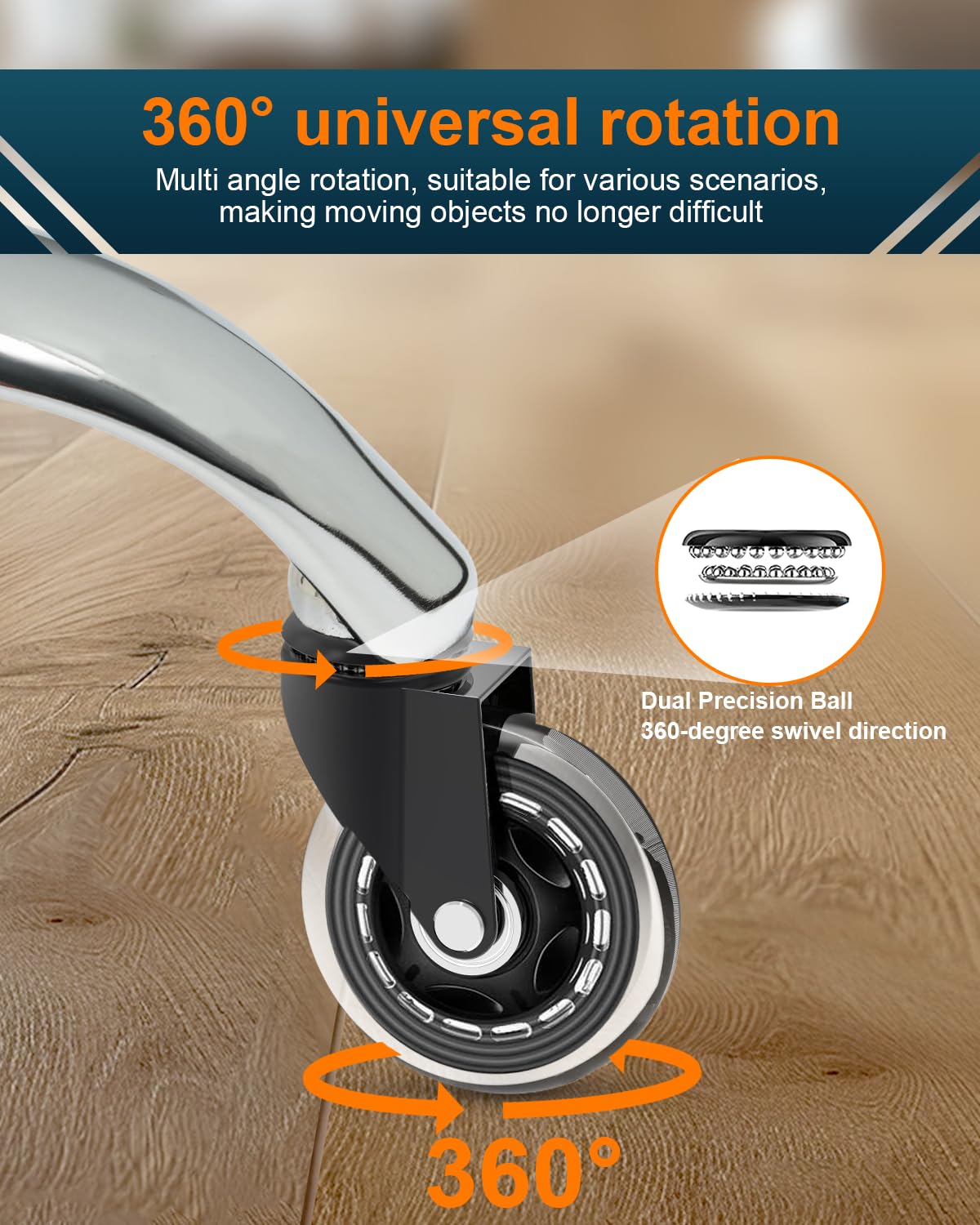 RidRed Office Chair Wheels - Heavy-Duty 3-Inch Rubber Casters | Universal Fit, Noise-Free, 5 Pack
