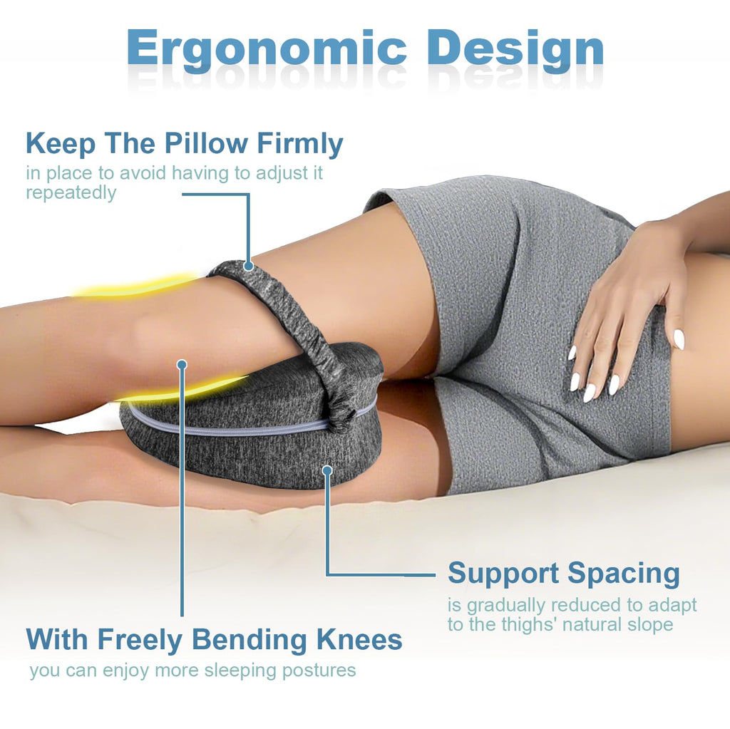 Gloserin Knee Pillow for Side Sleepers, Leg Pillow for Sleeping, Knee Pillow with Strap, Alignment Pillow Between Legs, Suitable for Relieving Leg, Back & Knee Pain, Machine Washable (Grey)