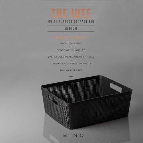 BINO Woven Plastic Basket - Medium Black, 4-Pack | Stylish Home Organization & Space-Saving Storage