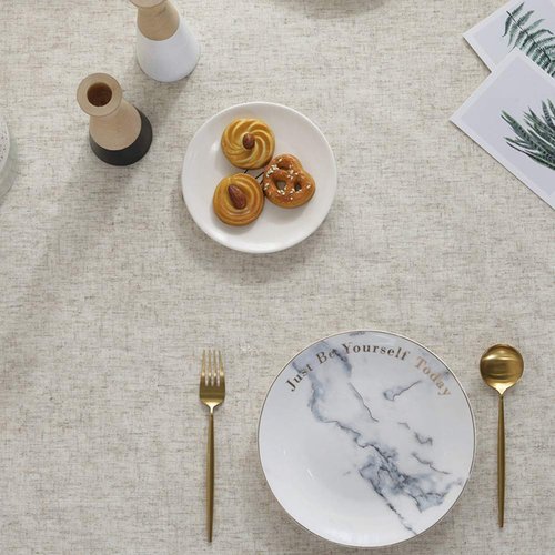 AMZALI Washable Cotton Linen Tablecloths Fabric Tassel Tablecloth Dust-Proof Table Cover for Kitchen Dinning Tabletop Home Decoration Everyday Use (Rectangle/Oblong, 55 x 102 Inch, Linen)