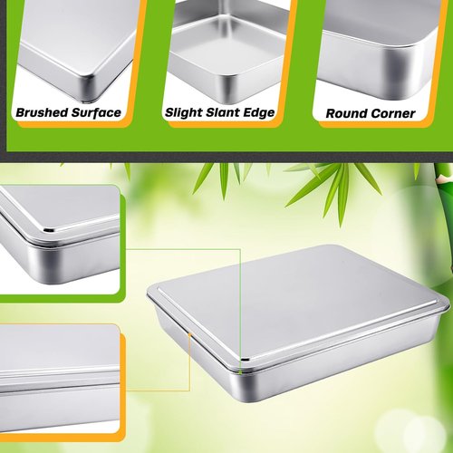Funnymoom Stainless Steel Cake Pan Set - 11 x 13 Inch Rectangle Bakeware with Lids | Dishwasher Safe