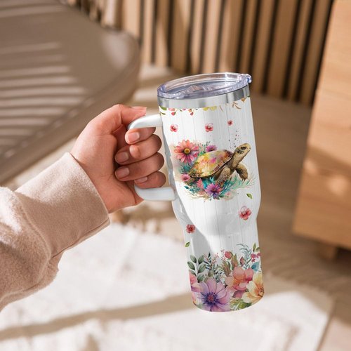 Caiibaoob Turtles Gift - 40oz Insulated Stainless Steel Tumbler with Handle (Turtle Theme)