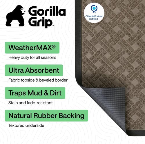 GORILLA GRIP Waterproof All-Season WeatherMAX Doormat - 72x24 Natural Rubber, Stain & Fade Resistant, Easy Clean Taupe Basket Weave