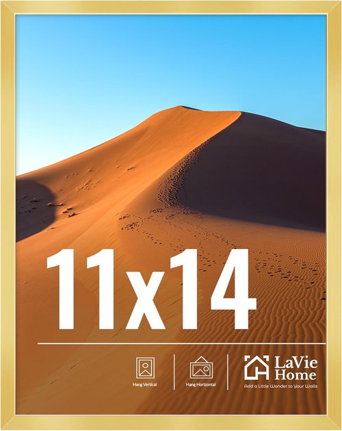 LaVie Home 11x14 Gold Picture Frame - HD Plexiglas Wall Display for Vertical/Horizontal Use