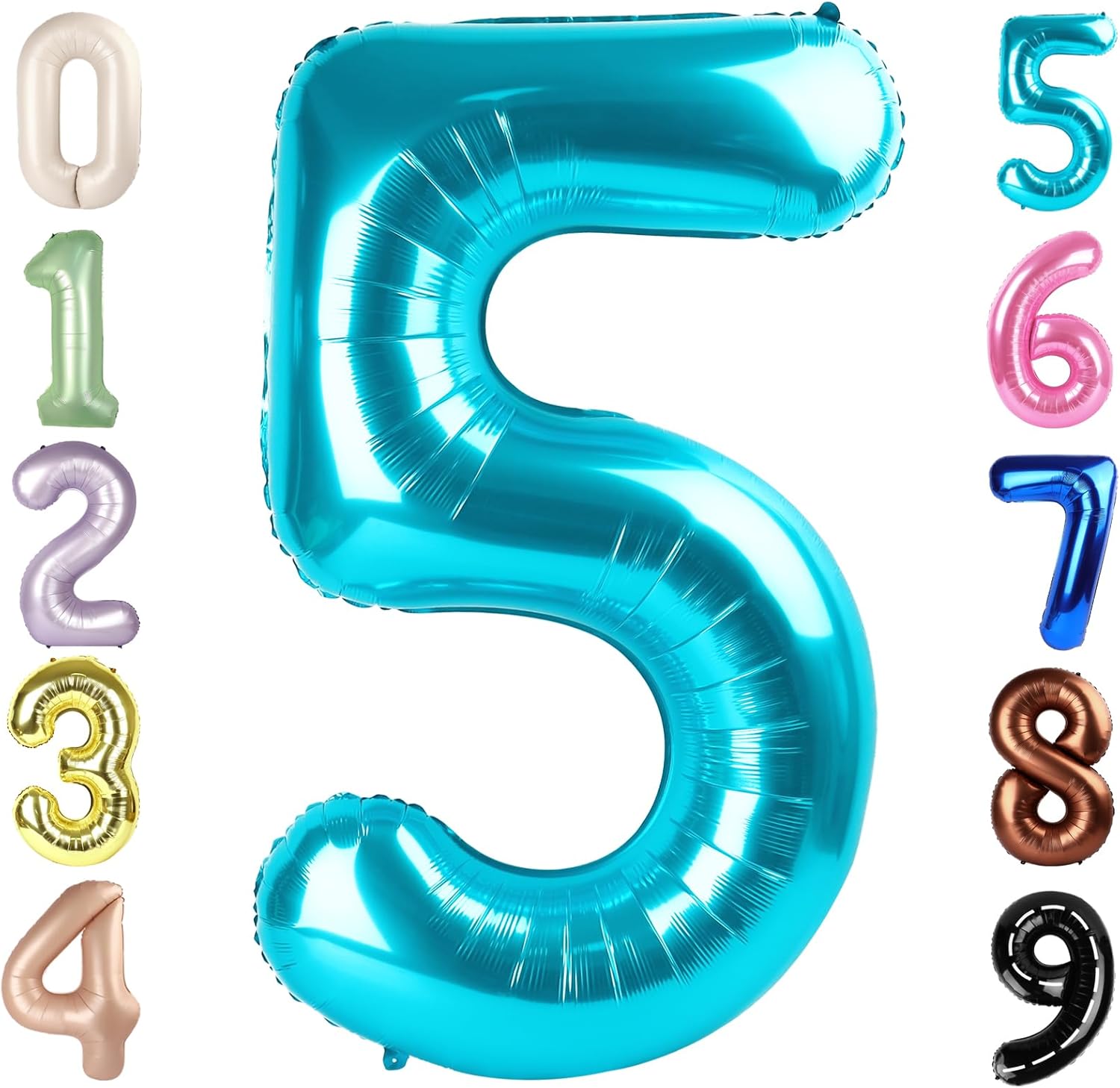 Skiennix Balloon Numbers - 40 Inch Light Blue Number Balloons for 5th Birthday & Wedding Decor