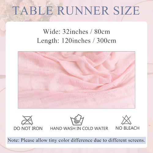 Blushing Pink Cheesecloth Table Runner - 10ft Gauze Runner for Weddings & Events | 32x120 Inches, Boho Rustic Decor