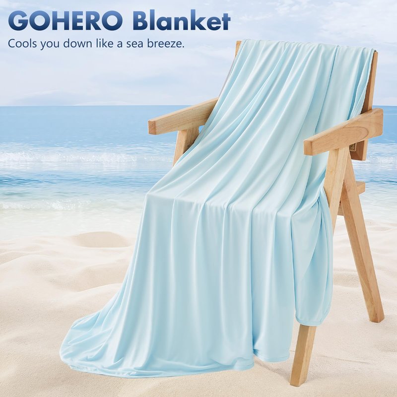 GOHERO Cooling Blanket King 90"x108" - Double Sided Summer Blankets for Hot Sleepers - Lightweight Soft Arc-Chill Q-Max >0.5 Blanket Absorbs Heat to Keep Cool on Warm Nights Blue