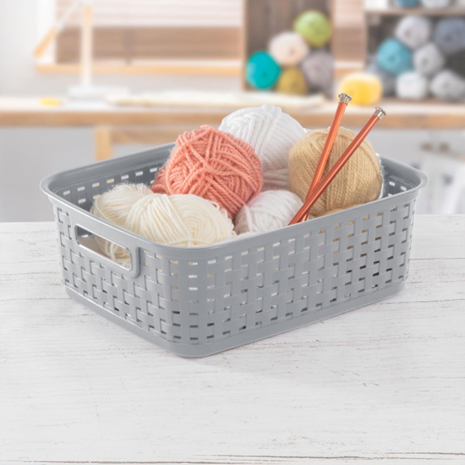 Sterilite Short Plastic Weave Storage Baskets - Perfect for Organizing Crafts & Jewelry | Gray, 6-Pack