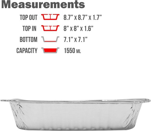 Heavy Duty Disposable Aluminum Foil Cake Pans by [Brand Name] - 50 Pack | 8” x 8” Portable Baking Tins