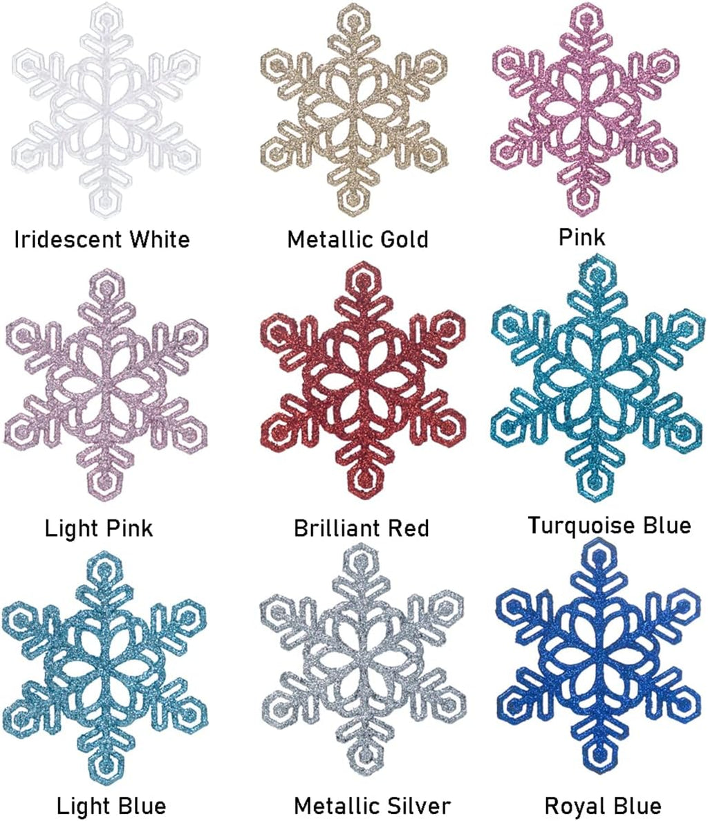 Skiennix 48pcs Pre-Strung White Snowflake Ornaments - Iridescent Glitter Christmas Tree Decor