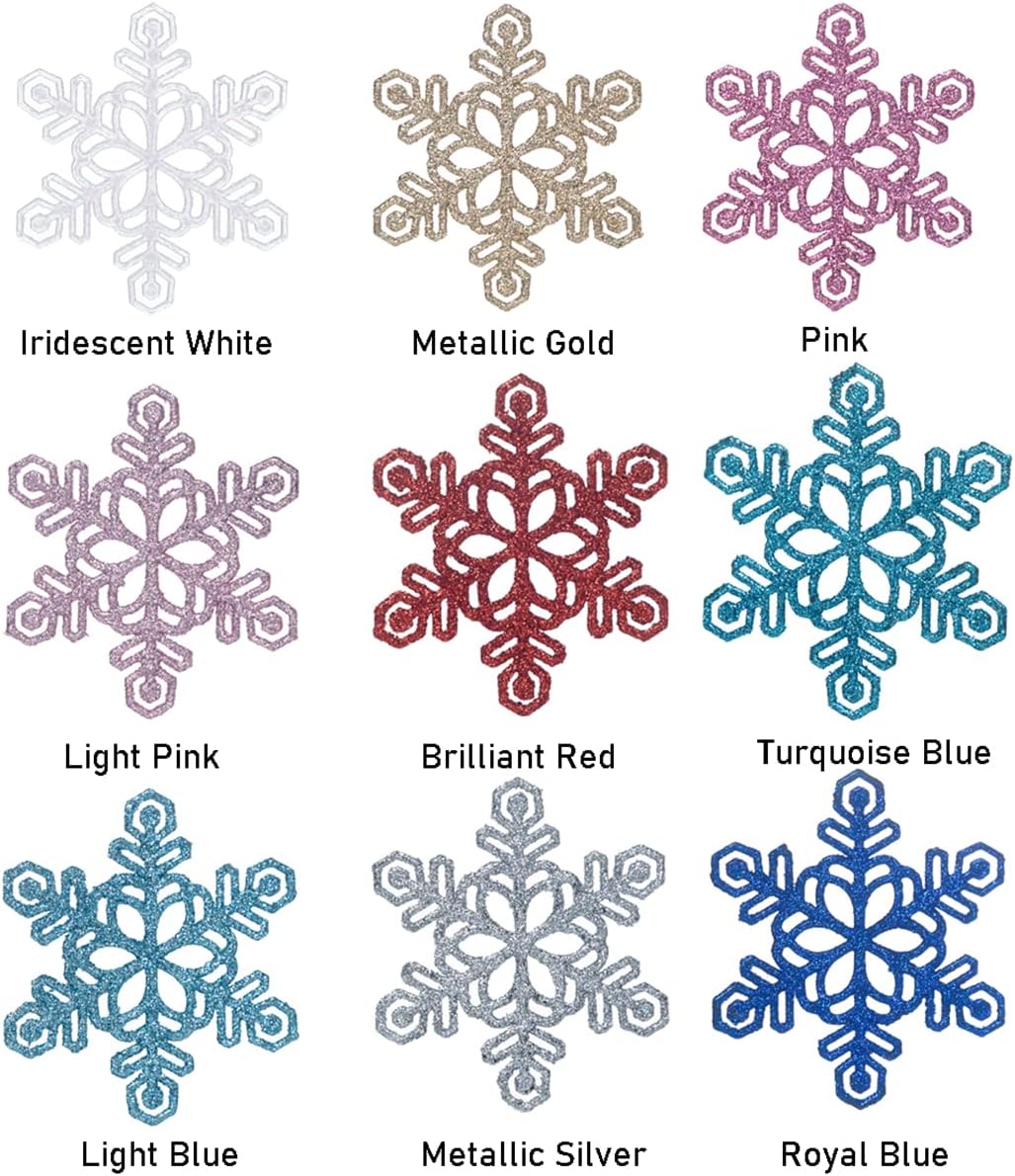 Skiennix 48pcs Pre-Strung White Snowflake Ornaments - Iridescent Glitter Christmas Tree Decor