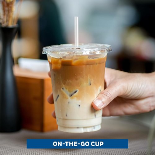 Freshware 12 oz Clear Disposable Plastic Cups - Heavy-Duty Tumblers with Lids & Straws | 100 Pack for Parties