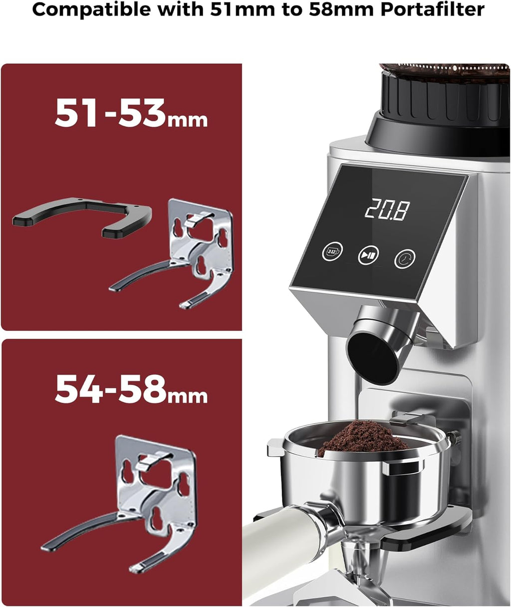 Tuni G1 Conical Burr Coffee Grinder - 48 Grind Settings, Precision Timer & LED Touchscreen | Stainless Steel Silver