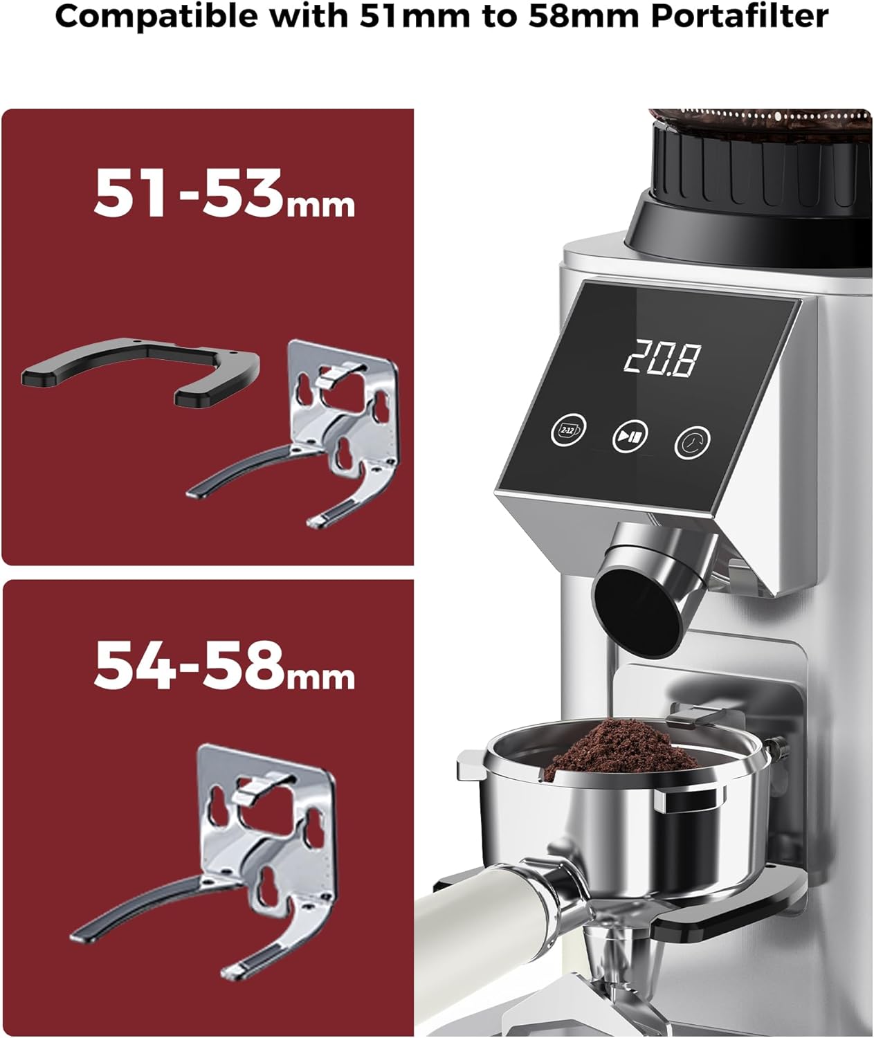 Tuni G1 Conical Burr Coffee Grinder - 48 Grind Settings, Precision Timer & LED Touchscreen | Stainless Steel Silver