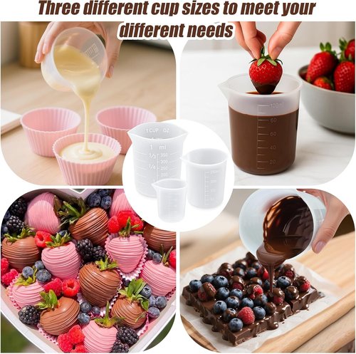Juome Silicone Measuring Cups Set - 6PCS Chocolate Melting Cups, 100/250/350ml, Dishwasher Safe, Baking Essentials