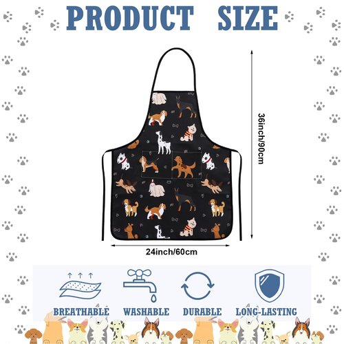 Cuffbow 4 Pcs Dog Grooming Apron Puppy Dog Pets Apron with 2 Pockets Cute Pet for Men Women Cooking Baking Painting Gardening As Pet Week Gift