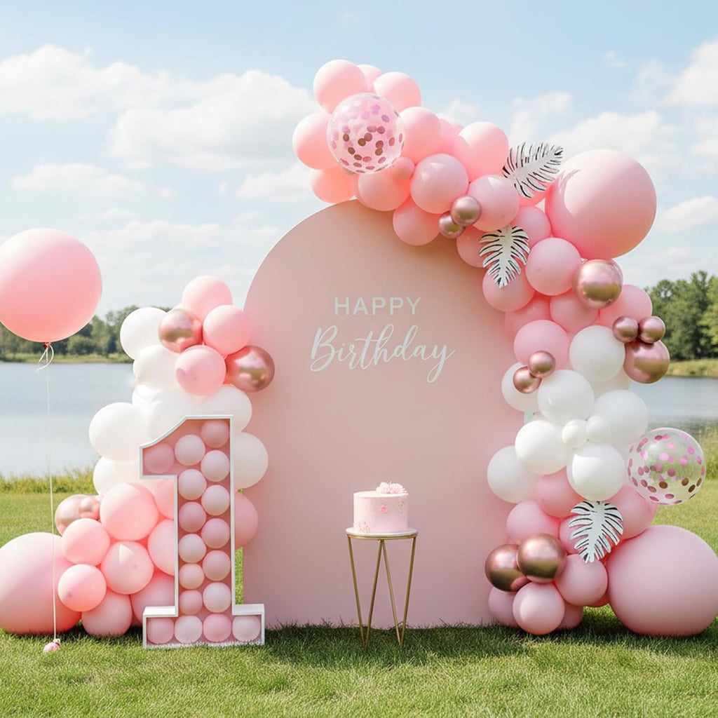 RUBFAC Latex Balloon Garland Kit - 129-Piece White & Pink Balloons for Birthday, Wedding, Baby Shower | 5-12 Inch Sizes