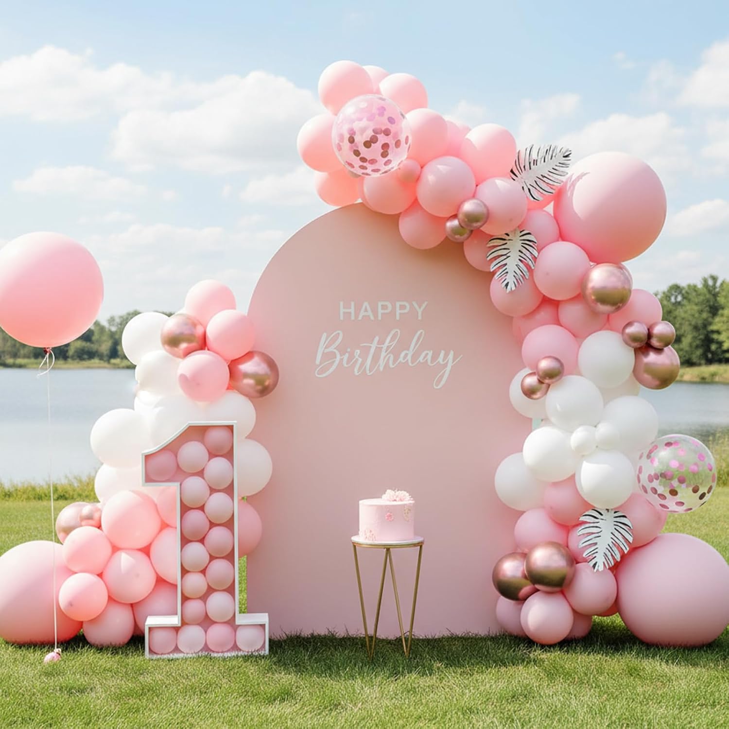 RUBFAC Latex Balloon Garland Kit - 129-Piece White & Pink Balloons for Birthday, Wedding, Baby Shower | 5-12 Inch Sizes