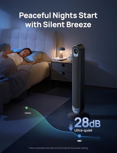 Dreo Smart Tower Fan - WiFi Voice Control Bladeless Oscillating Fan with Remote | 6 Speeds, 4 Modes, 12H Timer for Home & Office
