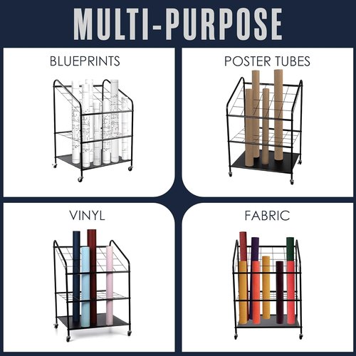 Houseables Blueprint Holder - 20 Slot Architect Storage Cart on Wheels | Durable Print Organizer