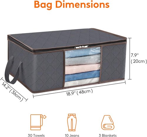 Lifewit 4-Pack Foldable Clothes Storage Bags - Reinforced Handles & Clear Window for Easy Organization | Gray