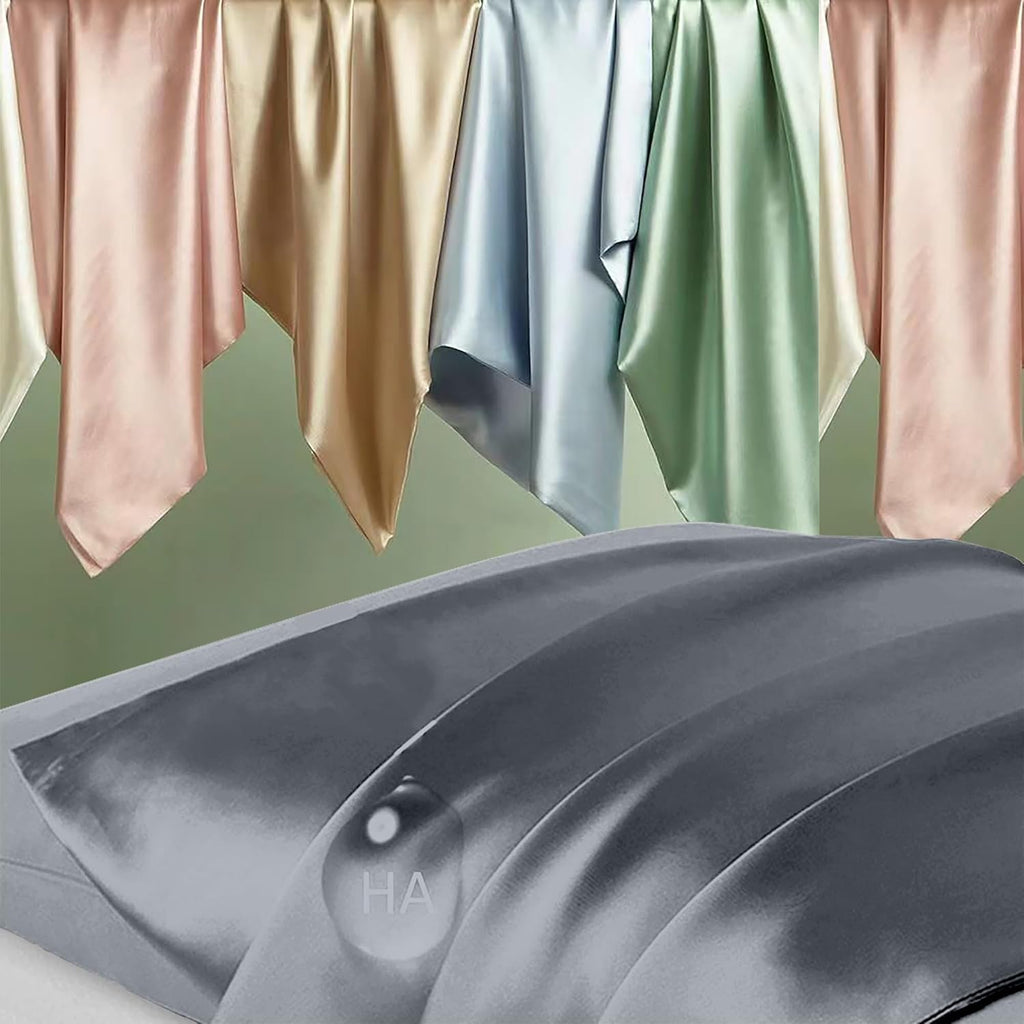 Mulberry Silk Pillowcase Set by Skiennix - Anti-Acne & Hair Care | Queen Size, Space Grey, 2 Pack