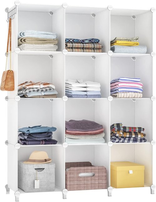 HOMIDEC Closet Organizer - 12-Cube Storage Solution for Clothes | Portable White Shelves