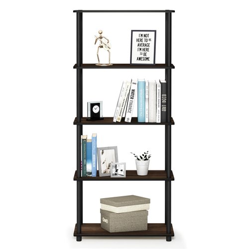 Furinno Besi 5-Tier Industrial Multipurpose Shelf Display Rack with Metal Frame, Wide, Finn Oak