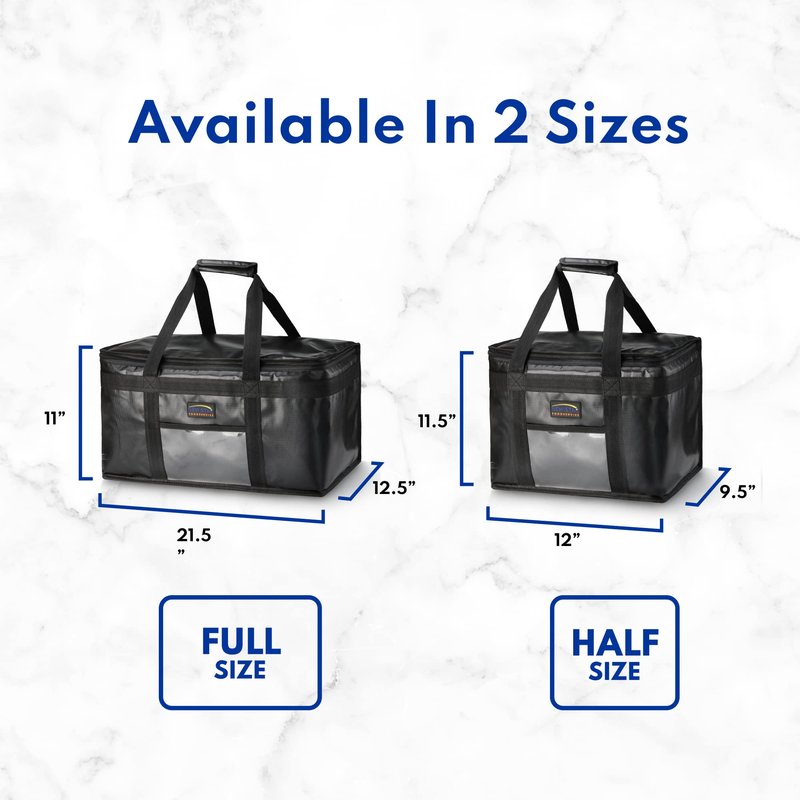 New Star Foodservice Commercial Insulated Food Delivery Bag, Half Size, 12 x 11.5 x 9.5 Inch, Black