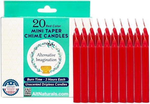 Alternative Imagination Red Chime Candles - 20 Pack of Dripless 4-Inch Unscented Taper Candles for Rituals & Decor