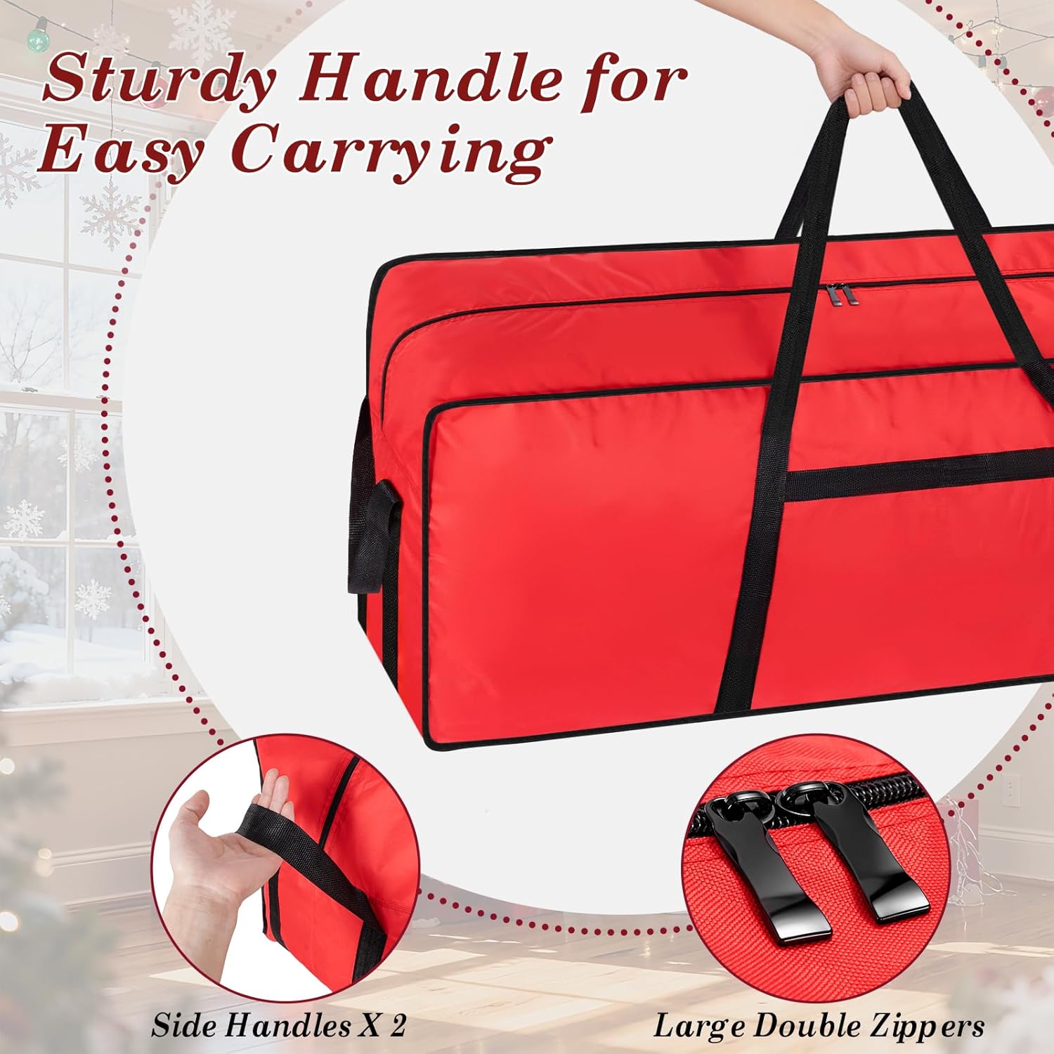 Skiennix Heavy Duty Christmas Tree Bag - 7.5 FT with Dual Zippers & Reinforced Handles | Large Red Capacity