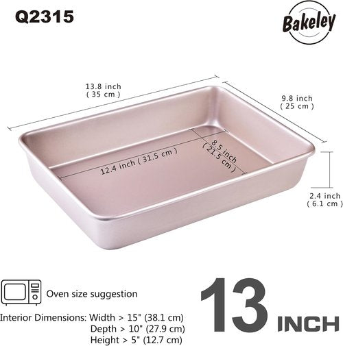 Champagne Gold Nonstick Rectangle Cake Pan - 9 x 13 Inch Deep Dish for Baking, Roasting & More