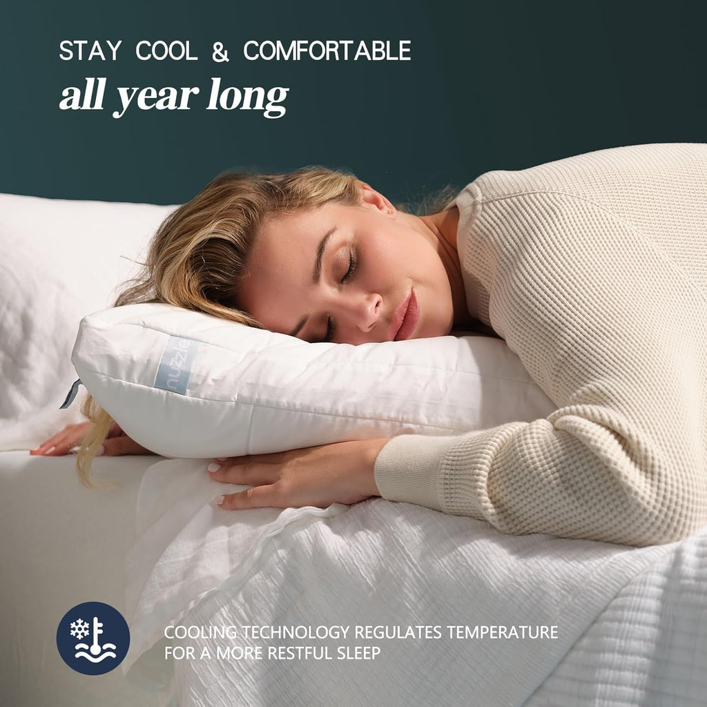 Nuzzle Cooling Adjustable Pillow - Luxury Queen Size for Side Sleepers | Soft & Firm Support