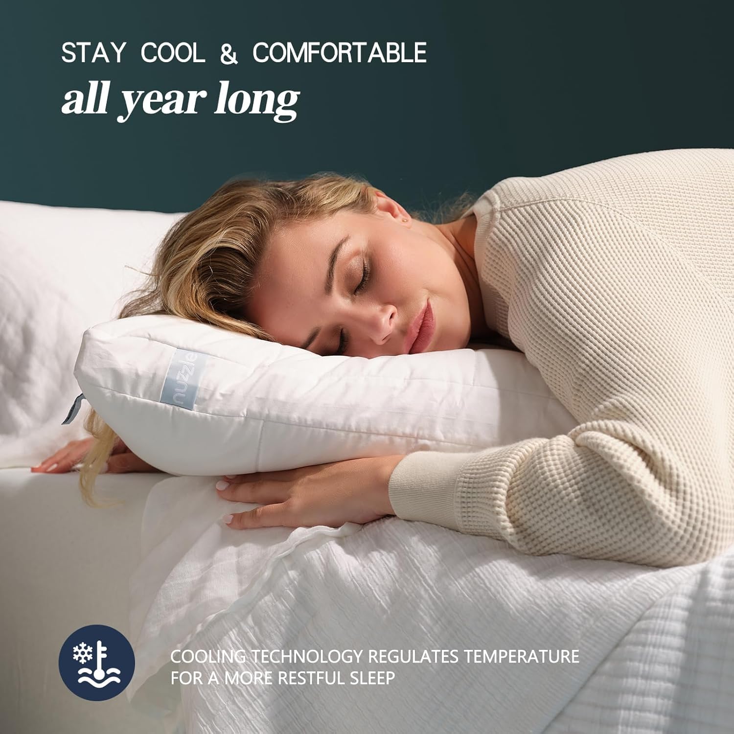 Nuzzle Cooling Adjustable Pillow - Luxury Queen Size for Side Sleepers | Soft & Firm Support