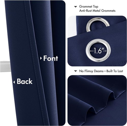 MIULEE Navy Blue Blackout Curtains - Thermal Insulated Room Darkening Drapes, 63 Inches Long, 2 Panels