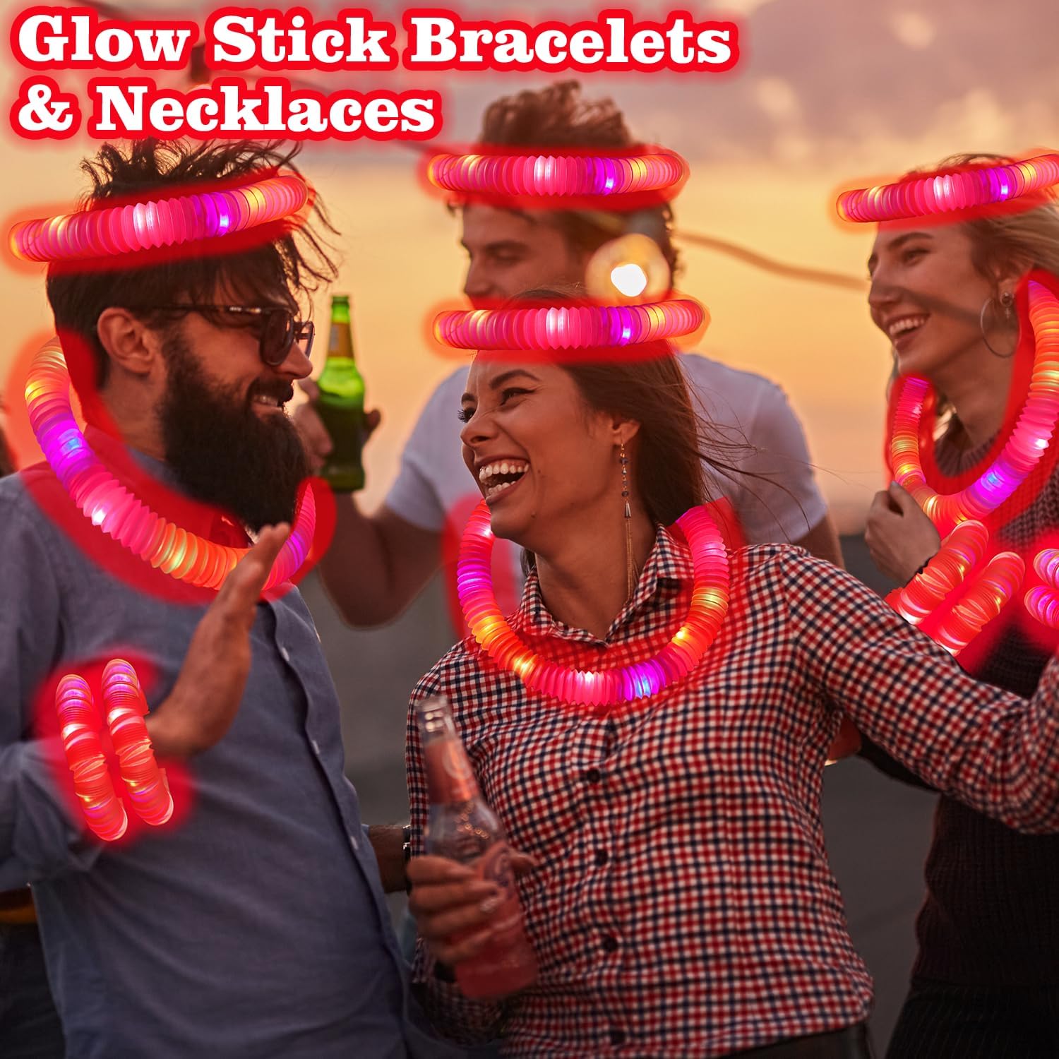 Red Graduation Glow Sticks by Glow Party - 24 PCS Light-Up Bracelets & Necklaces | Perfect for Kids' Graduation Celebrations