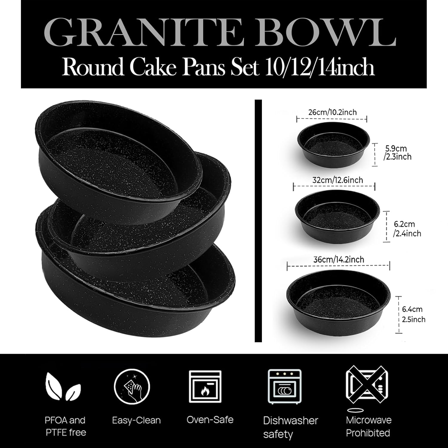 Skiennix Enamel Roasting Pan Set - 3-Pack Round Deep Baking Trays | Non-Toxic, High-Performance | 10"/12"/14" Sizes