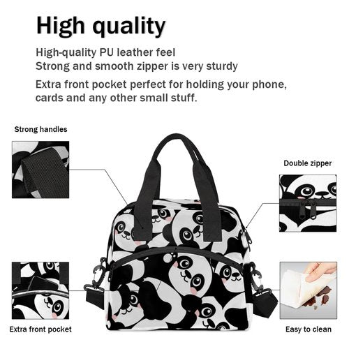 KATHRYNAYA Panda Lunch Box Cute Reusable Insulated Lunch Bag Thermal Cooler Tote Meal Prep with Removable Shoulder Strap For School Picnic Hiking Work Travel