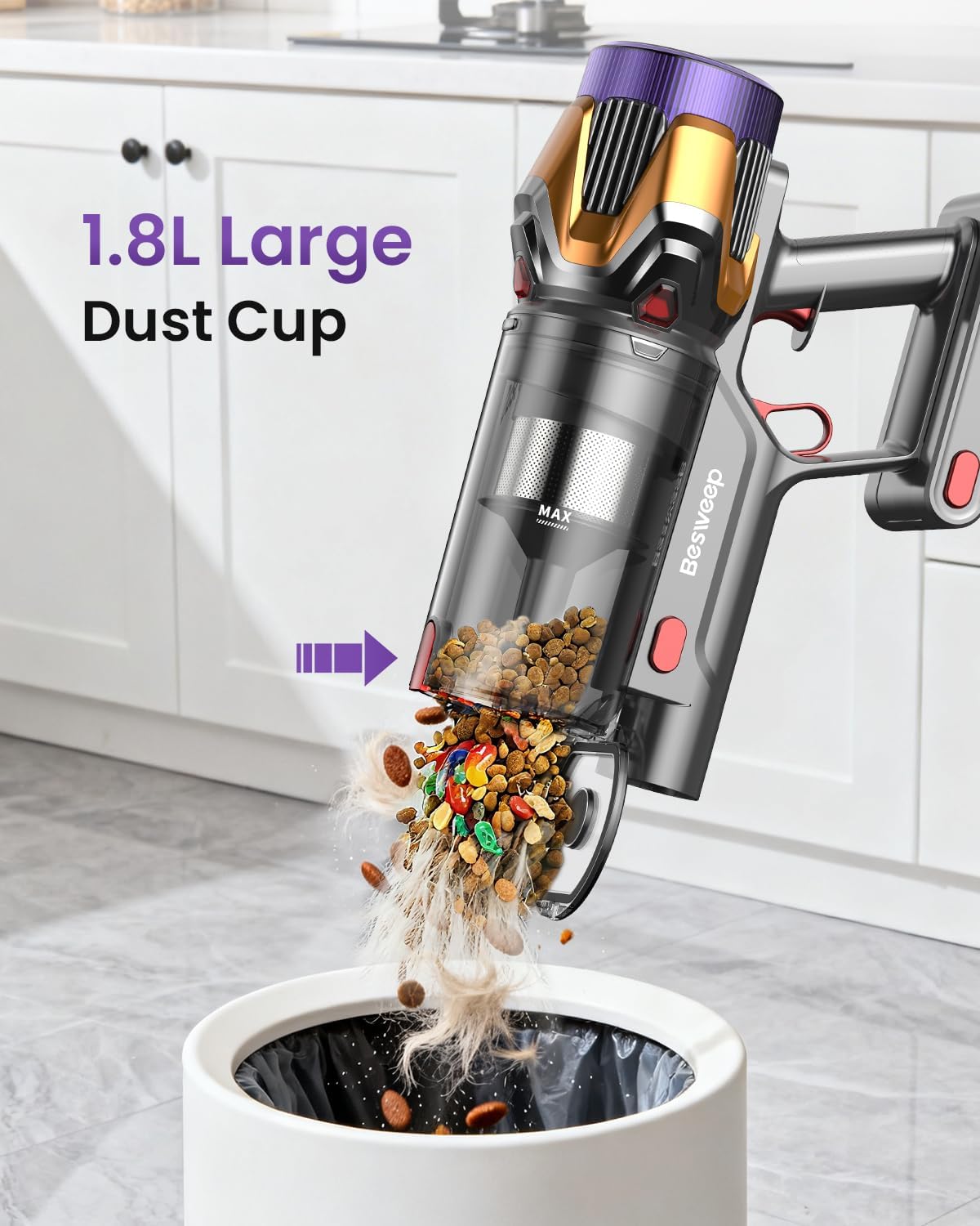 Skiennix Cordless Vacuum Cleaner - 55Kpa Suction Power, 70 Minutes Runtime, Touch Screen | Self-Standing Design for Home & Pet Hair