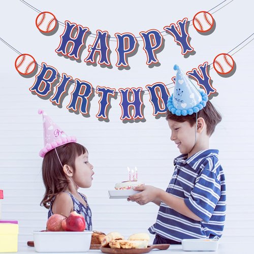 Baseball Birthday Party Decorations - Navy Blue Happy Birthday Backdrop & Themed Garland for Sports Lovers