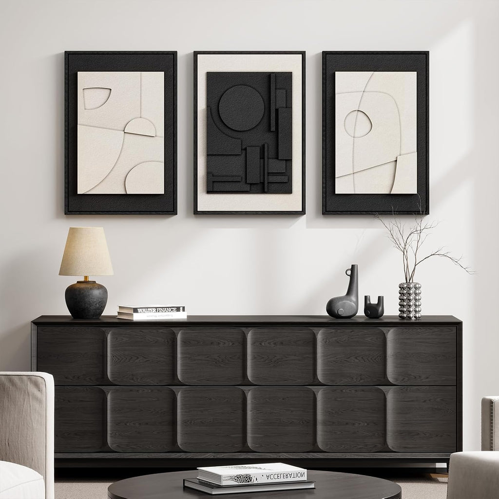 Skiennix 3D Textured Black and White Abstract Wall Art - Modern Minimalist Paintings for Bedroom | 16x24 In, 3 Piece Set