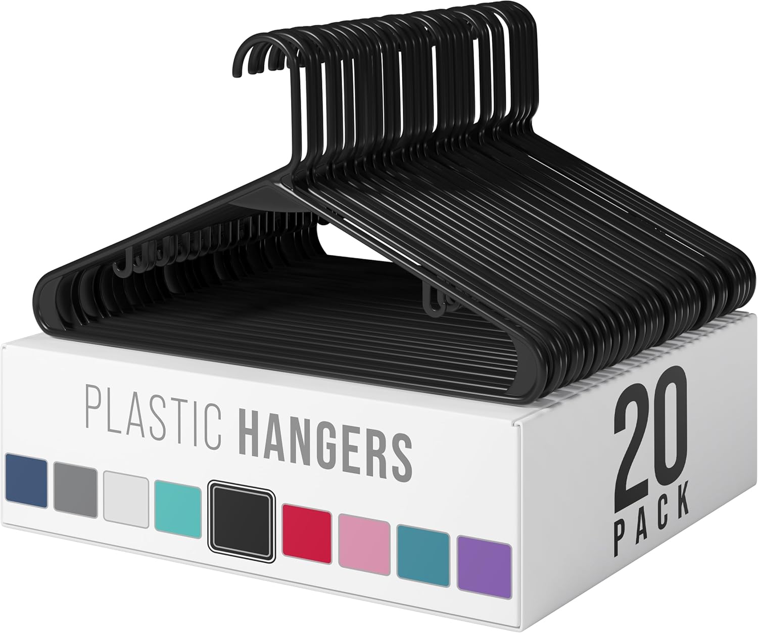 Skiennix Plastic Hangers 20 Pack - Black Clothes Hangers for Space-Saving Closet Organization